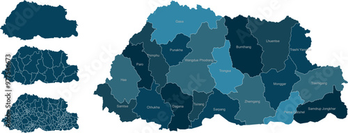 BHUTAN MAP with its administrative divisions and regions