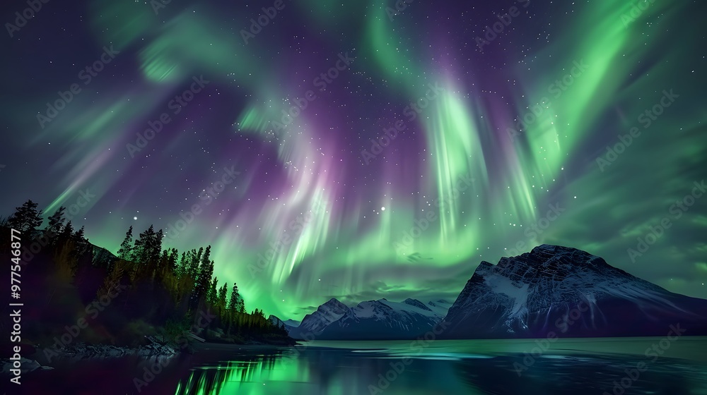 Aurora Borealis: A mesmerizing display of the Northern Lights dancing across the night sky in vibrant greens and purples.
Aurora Borealis: A mesmerizing display of the Northern Lights dancing across the night sky in vibrant greens and purples.
