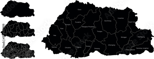 BHUTAN MAP with its administrative divisions and regions