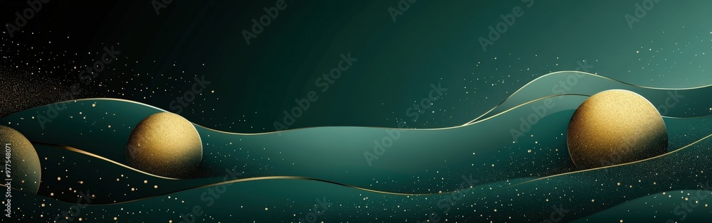 Fototapeta premium Dark green background with gold accents and geometric shapes
