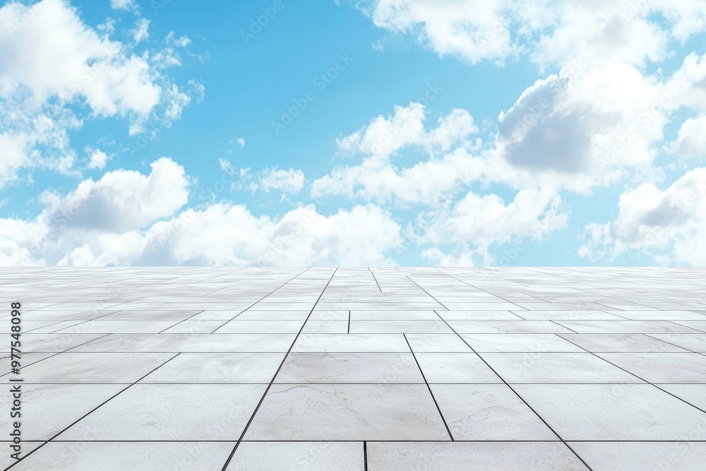 The view is of an empty floor with a clean eyes view, and the sky is a beautiful blue cloudy sky background.