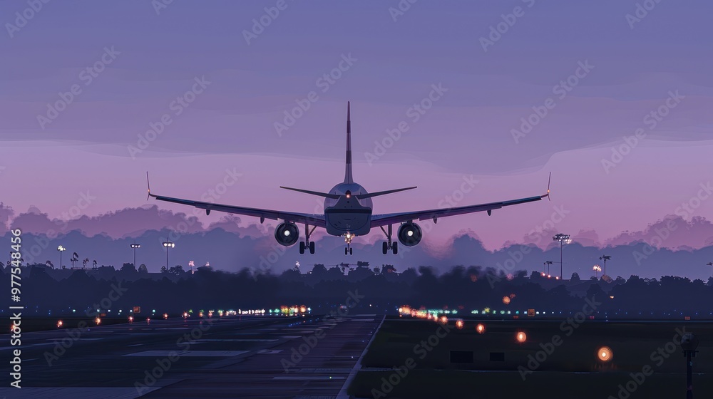 Airplane Landing at Sunset Airplane Landing at Sunset