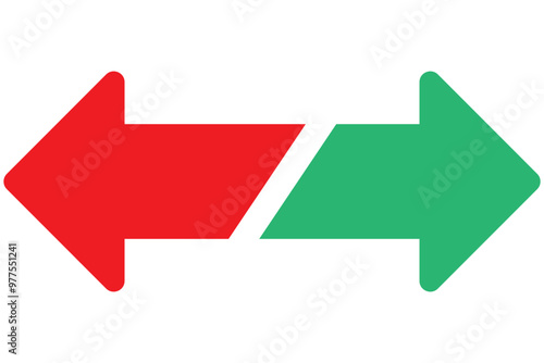Red and green arrow vector set. Long arrows icon set. Arrow pointing. Vector set of trendy long arrows left and right in flat style. Black arrow vector illustration.