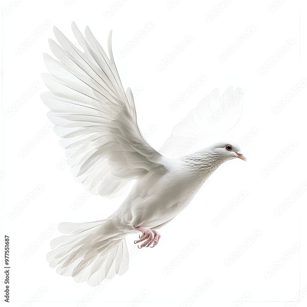 Fototapeta premium This image shows a white pigeon flapping its wings, isolated on a transparent background.