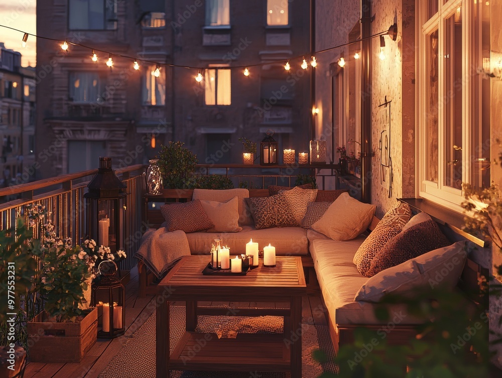 There is a cozy balcony, terrace with evening and sunset views. Chairs and light bulbs provide ambiance. There is a cozy balcony, terrace with evening and sunset views. Chairs and light bulbs provide ambiance.
