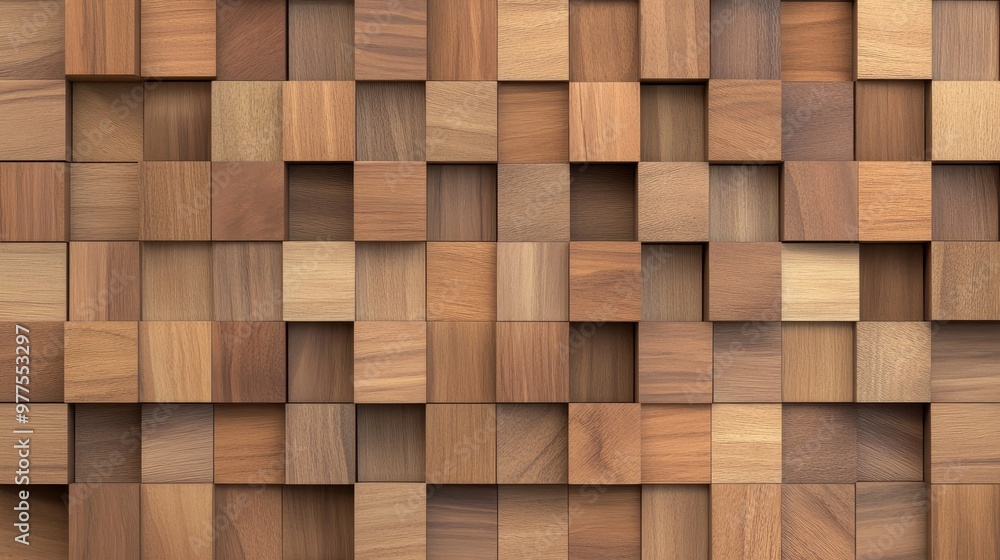 3D, tile wallpaper with soft sheen, square blocks. Generally a timber-like wall background with tiles. 3D render. 3D, tile wallpaper with soft sheen, square blocks. Generally a timber-like wall background with tiles. 3D render.