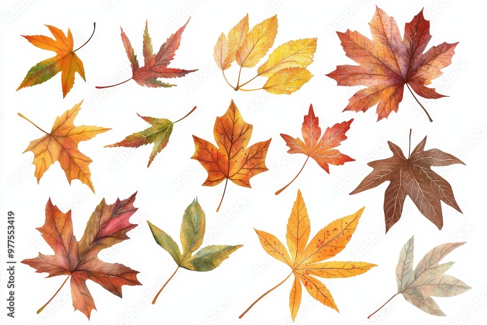 Falling autumn leaves on a black background, full color foliage in the autumnal season. Falling autumn leaves on a black background, full color foliage in the autumnal season.