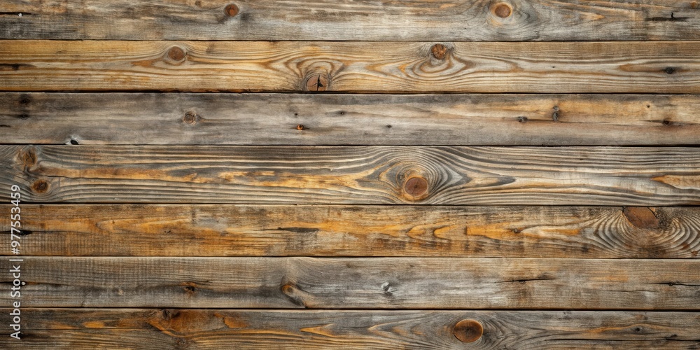 Weathered grey wooden planks with faded brown varnish, aged rustic backdrop texture for design projects Weathered grey wooden planks with faded brown varnish, aged rustic backdrop texture for design projects