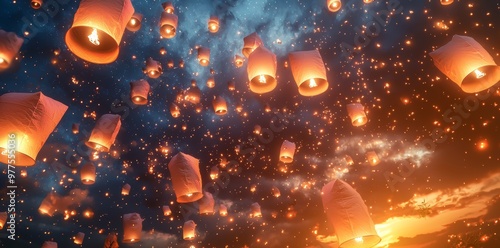 Vesak Day is marked by thousands of lanterns floating into the sky photo