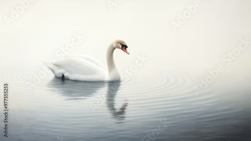 A swan gracefully gliding across a calm lake, with soft ripples around it, creating a serene and elegant scene.