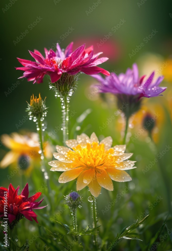 Obraz premium vibrant wildflower macro showcasing stunning details colorful blossoms textures natural settings, nature, bloom, petal, landscape, plant, flora, outdoor