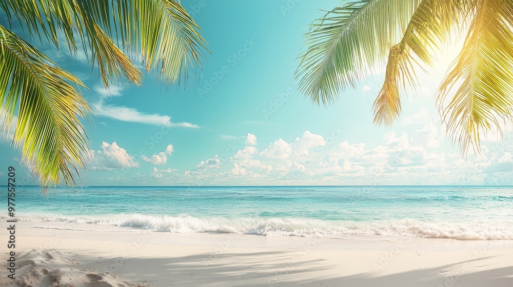 Located in the Caribbean, this beach has beautiful sand and palm trees Located in the Caribbean, this beach has beautiful sand and palm trees