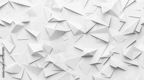 Featuring a series of white lines and triangles, this composition is abstract, geometric, and three-dimensional