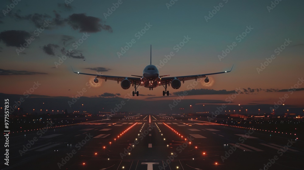 Airplane Landing at Dusk Airplane Landing at Dusk