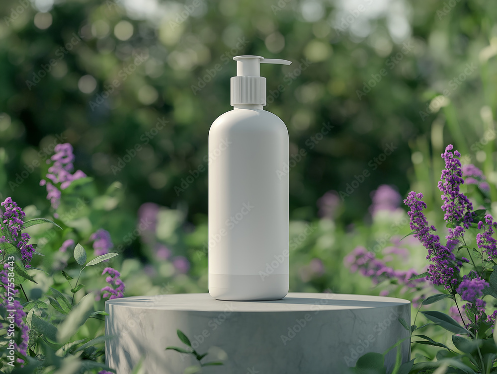 A Cosmetic Cream Bottle Podium in Outdoor, Products Display Podium Garden Background A Cosmetic Cream Bottle Podium in Outdoor, Products Display Podium Garden Background