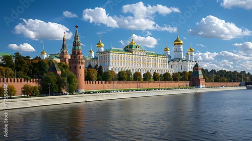 Visiting the Kremlin, Moscow, Russia, allows you to delve into the heart of Russian history and power, with its fortified walls, grand cathedrals, and historic palaces. The iconic red bricks  photo