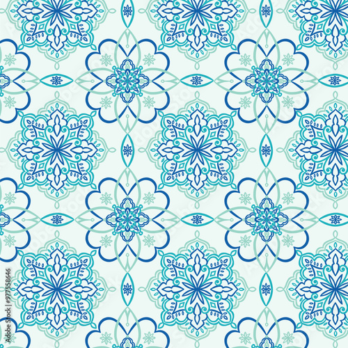 Elegant blue snow flake mandalic style pattern photo