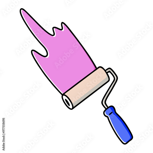 Pink paint and a paint roller with a blue handle cartoon illustration (11)