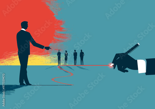 Business Strategy Path to Goal - Collaborative Teamwork, Hand Drawing Plan, Target Achievement Concept, Business Vector Minimalistic Illustration