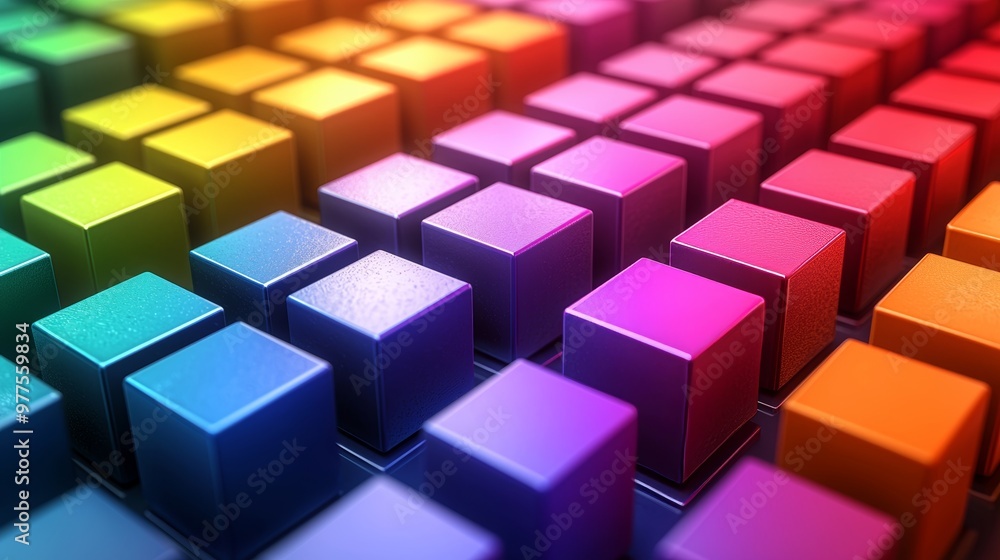 Arrangement of vivid 3D colorful cubes in an abstract design pattern. Arrangement of vivid 3D colorful cubes in an abstract design pattern.