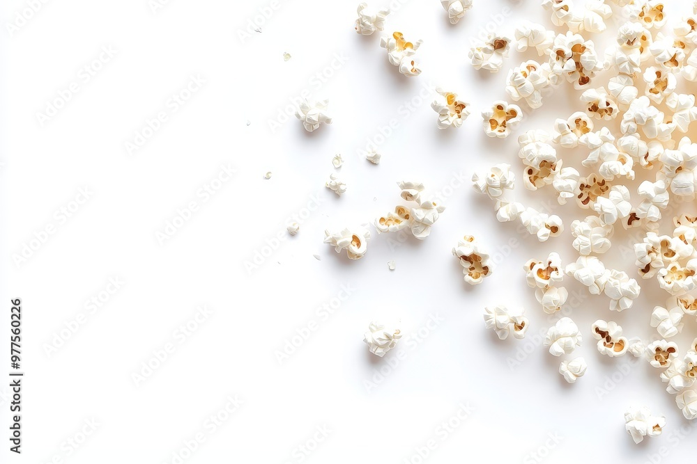 A falling popcorn flakes levitation on a background of falling popcorn, an enjoyable snack for relaxing. A falling popcorn flakes levitation on a background of falling popcorn, an enjoyable snack for relaxing.