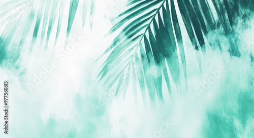 A tropical forest with palm trees. A decorative watercolor painting.