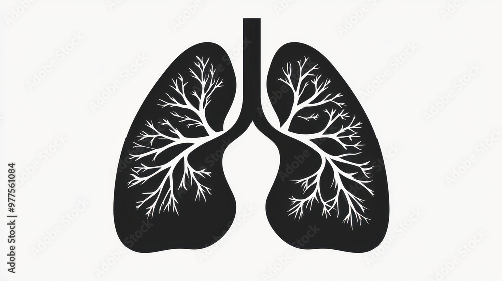 silhouette of a pair of lungs black and white style silhouette of a pair of lungs black and white style