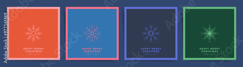 Set of minimalist Christmas posters with snowflake designs and bold colors.