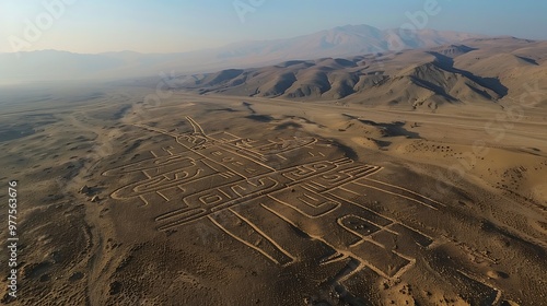 Taking a scenic flight over the Nazca Lines, Peru, reveals a mysterious landscape etched with enormous geoglyphs depicting animals, plants, and geometric shapes. The aerial view offers a unique  photo