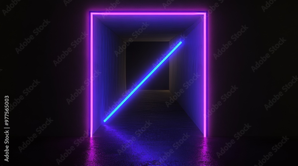 An abstract background with neon lights forming an arrowhead An abstract background with neon lights forming an arrowhead