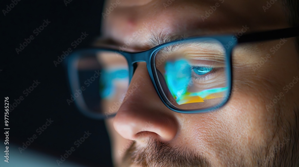 Close up of Businessman with Laptop Reflection in Glasses Close up of Businessman with Laptop Reflection in Glasses