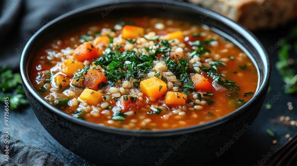 Hearty Vegetable Soup with Parsley Garnish Hearty Vegetable Soup with Parsley Garnish