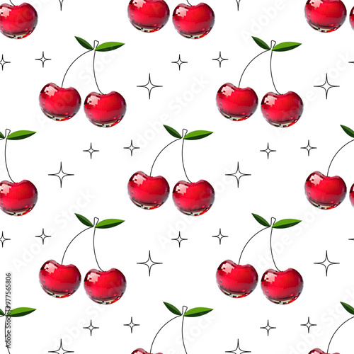 Seamless disco mirror ball pattern cherry. Mosaic style