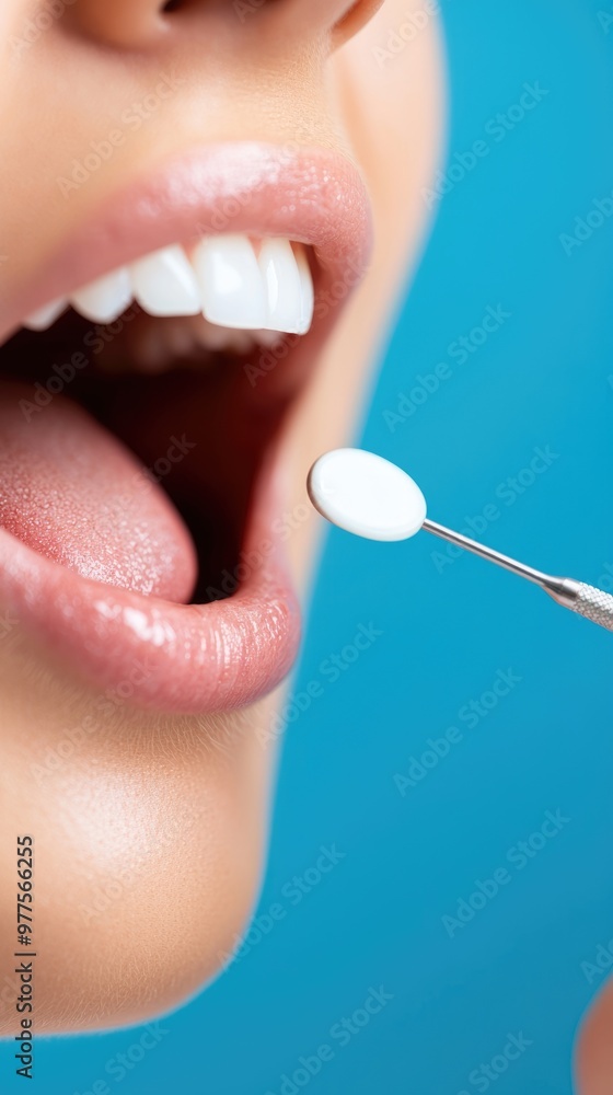Obraz premium Close-up of a patient's open mouth being examined with a tongue depressor, oral health, mouth checkup
