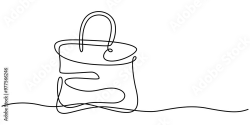 Bags hoping one line continuous. Line art shoping bags. Hand drawn vector art, bag icon, shop bag icon vector design. Briefcase One line drawing, fashion Technical Flat sketch of a handbag, Shopping