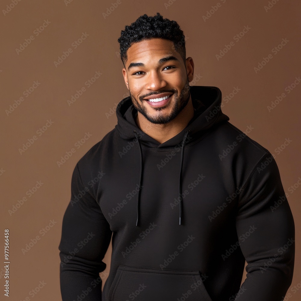 A fashion portrait with a plain hoodie mockup created using Stock A fashion portrait with a plain hoodie mockup created using Stock