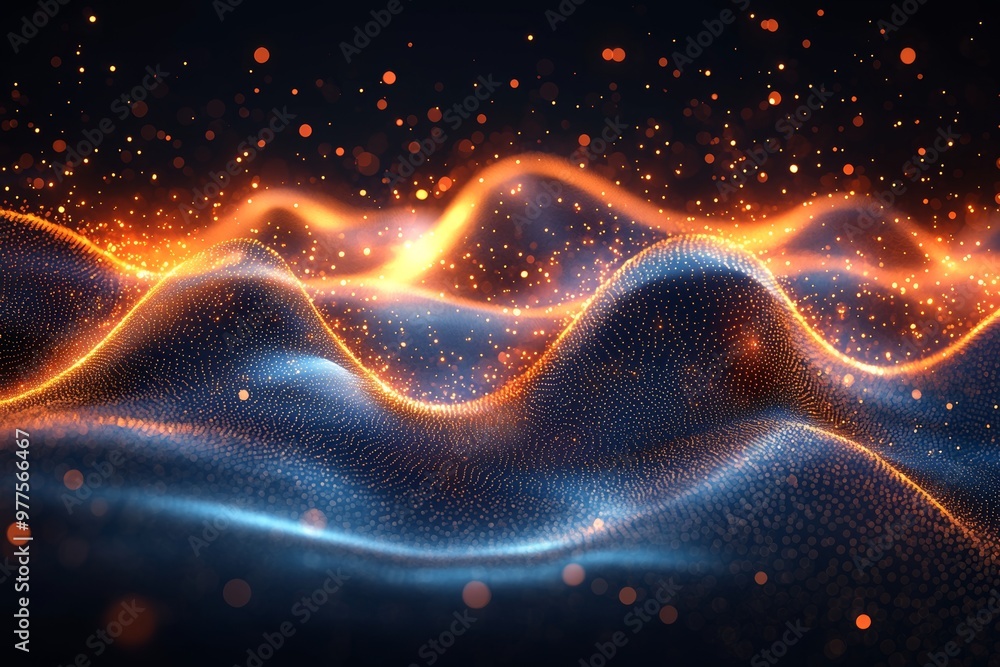 Big data with a wave of particles in the background. Abstract background with a dynamic wave. Big data with a wave of particles in the background. Abstract background with a dynamic wave.