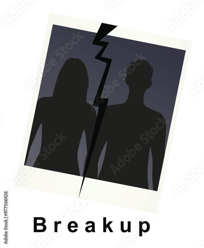 Ripped photo of silhouettes. Breakup icon. vector