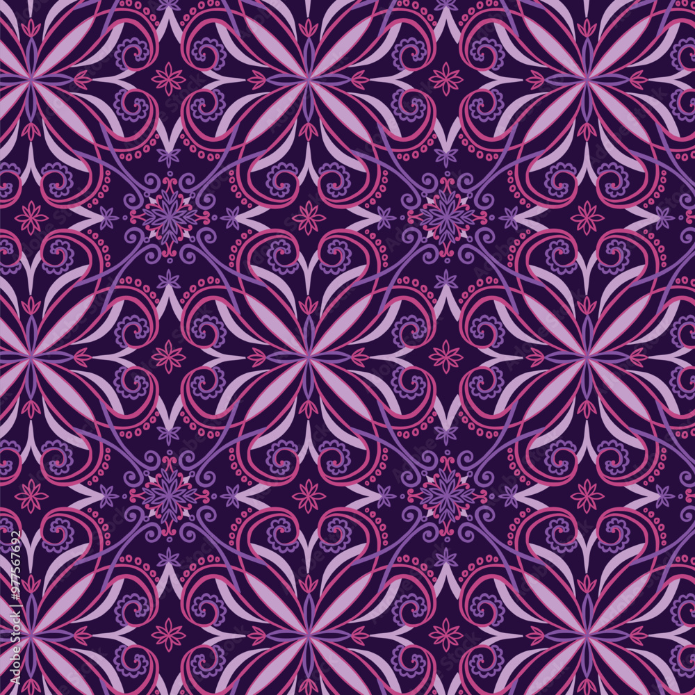 Fototapeta premium Pink pastels mandalic style pattern with solid Purple background