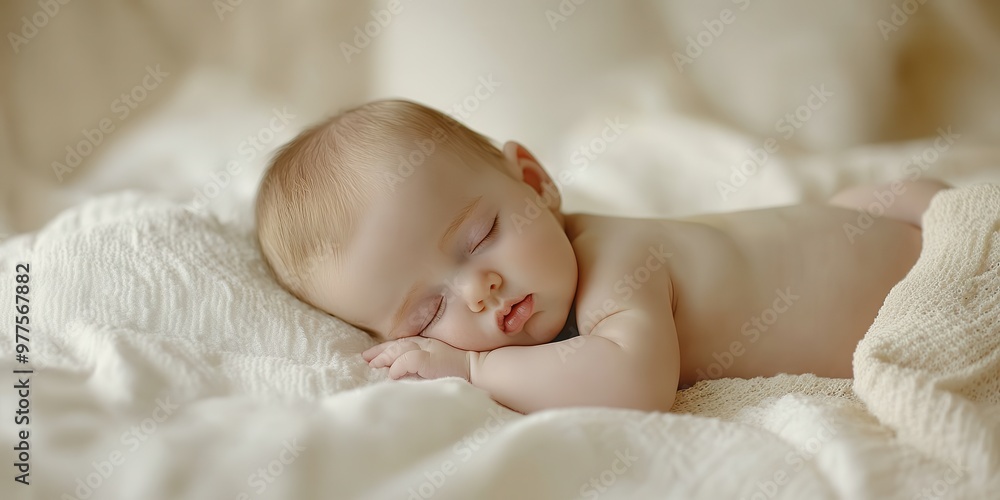 A peaceful baby sleeping on a soft blanket, showcasing innocence and tranquility in a cozy environment. A peaceful baby sleeping on a soft blanket, showcasing innocence and tranquility in a cozy environment.