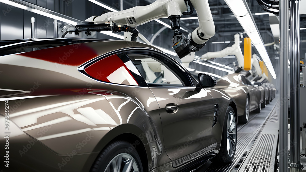 Fototapeta premium robot arm working on a modern car in a factory