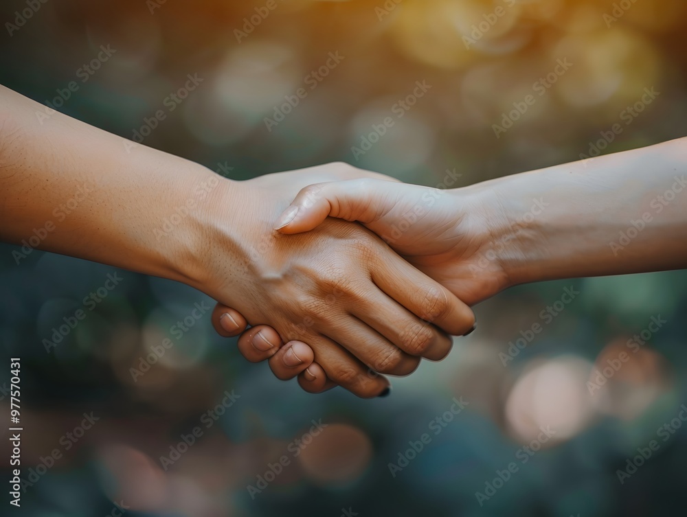 Close-up of two hands clasped together in a gesture of unity Close-up of two hands clasped together in a gesture of unity