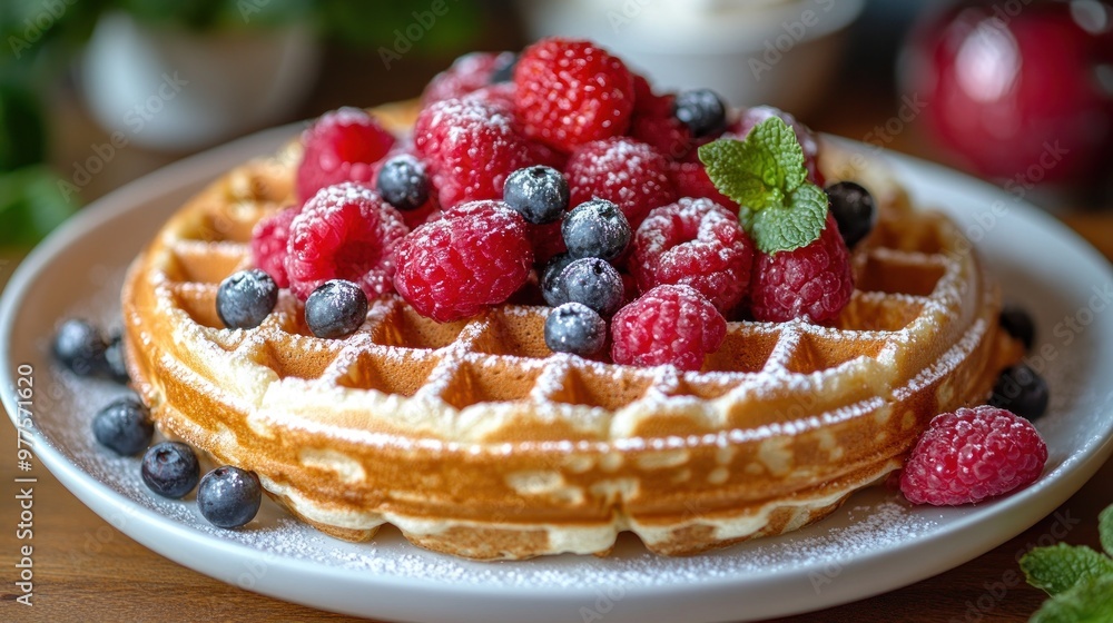 Delicious Waffles with Berries and Powdered Sugar Delicious Waffles with Berries and Powdered Sugar