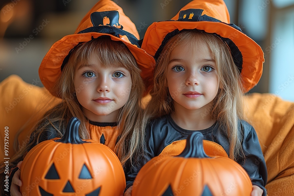 Kids trick or treat in Halloween costume. Happy Halloween. three running kids with a basket for sweets Kids trick or treat in Halloween costume. Happy Halloween. three running kids with a basket for sweets
