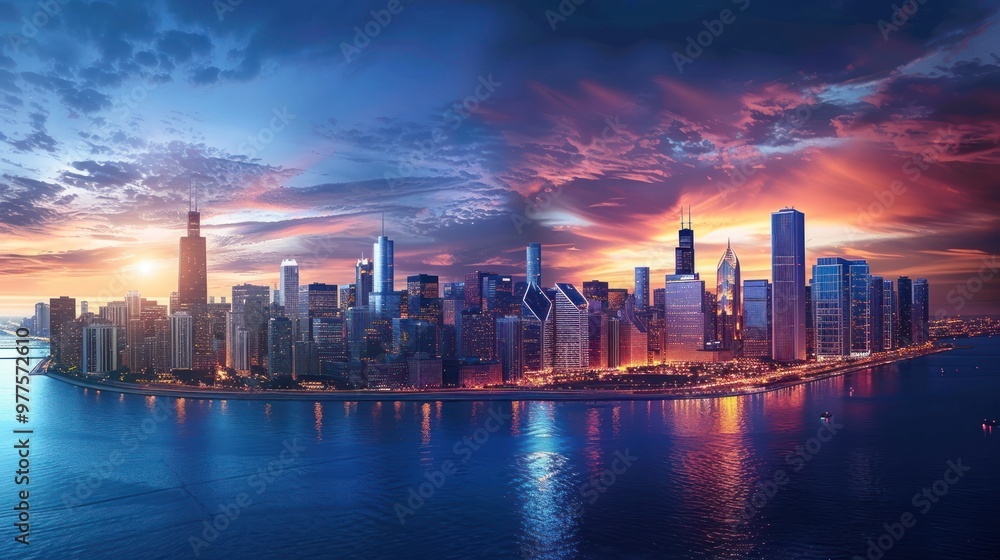 Fototapeta premium Chicago Skyline Sunset