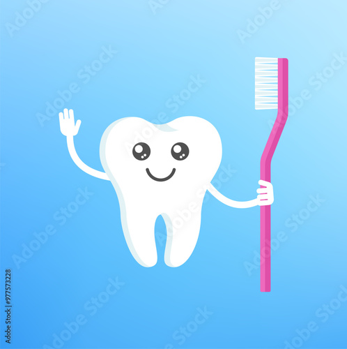 Cute happy smiling tooth. Oral health and hygiene.