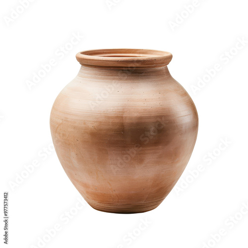 A large brown vase sits on a white background