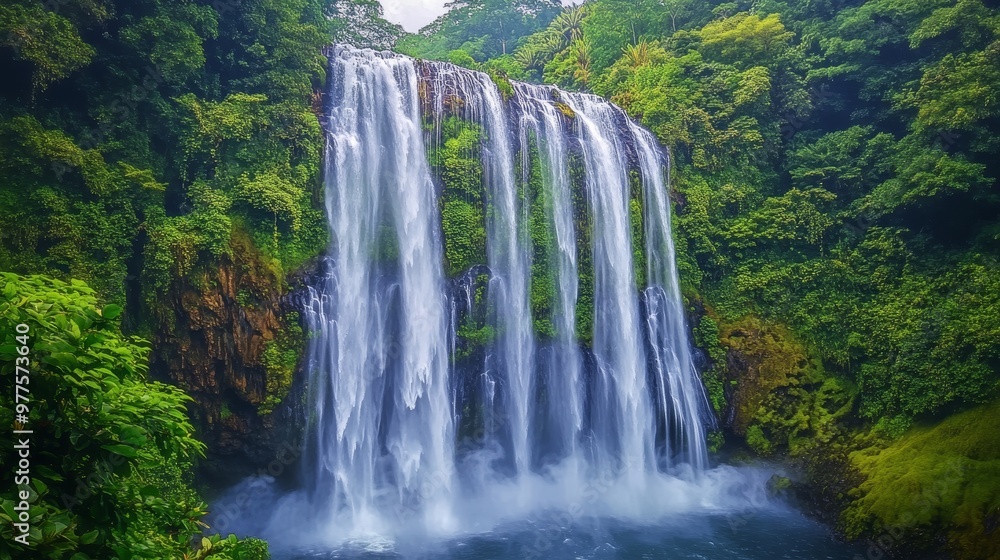 A stunning waterfall cascade surrounded by lush greenery, creating a serene and tranquil atmosphere in nature. A stunning waterfall cascade surrounded by lush greenery, creating a serene and tranquil atmosphere in nature.