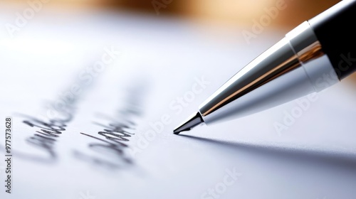 Close-up of a sleek pen poised above a sheet of paper, capturing the essence of writing and creativity.