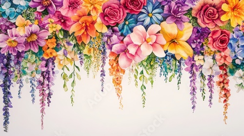 A vibrant floral illustration featuring an array of colorful flowers, perfect for spring or garden-themed projects. photo